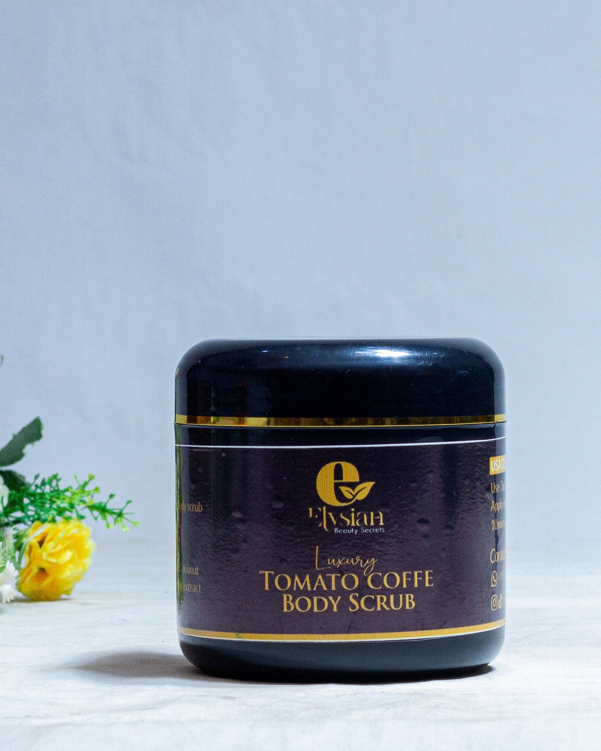 Luxury Tomato Coffee Body Scrub and Exfoliating Herbal Black Soap Bundle